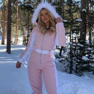 Tipsy Elves Snowsuit Ski Women Small Quilt Hood Pink